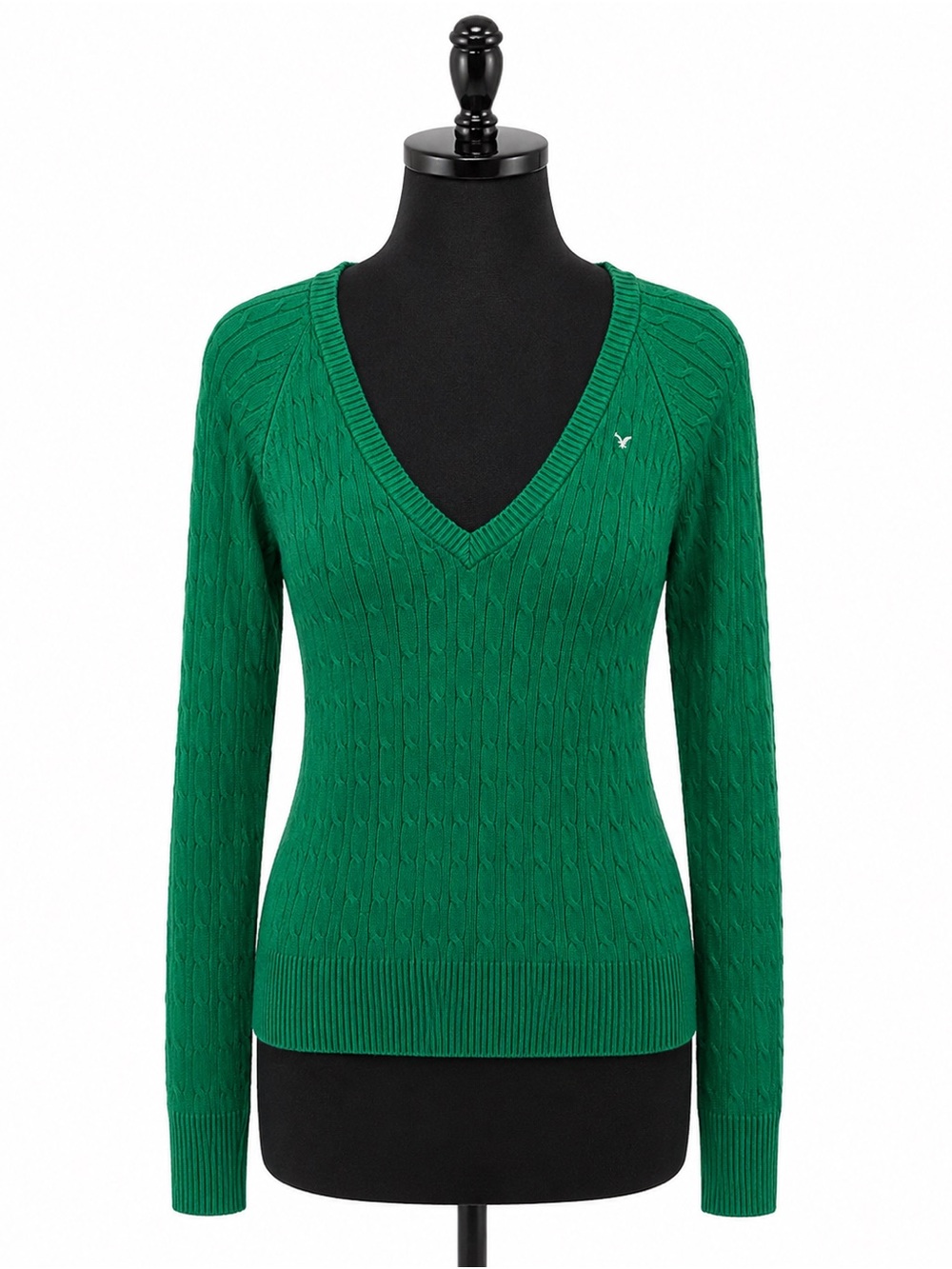 American Eagle Outfitters‎ Green Cable V-Neck Sweater Angora Blend Tenniscore